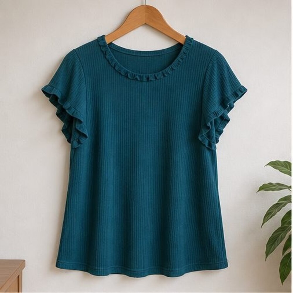 Teal V Neck Top